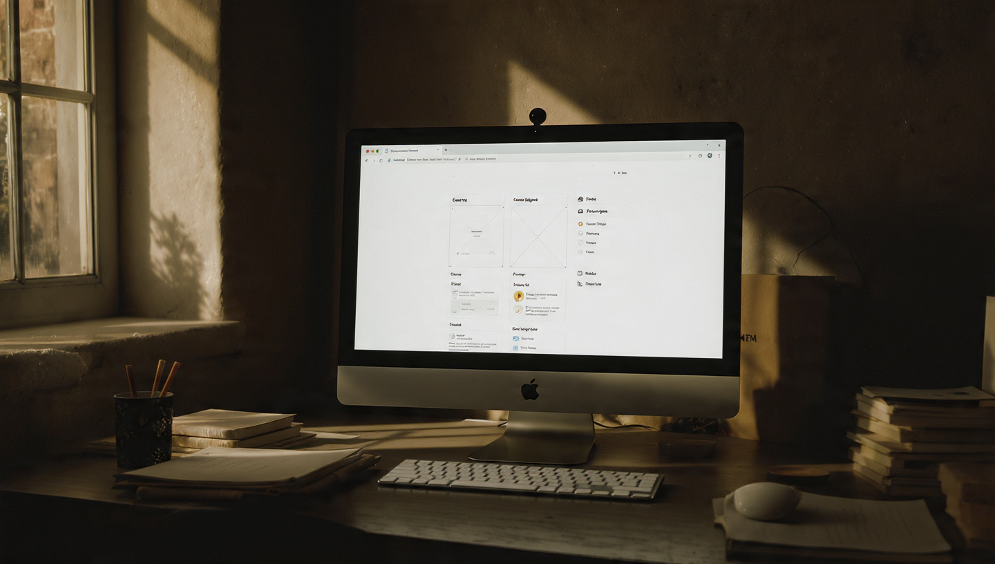 Minimal Wabi Sabi inspired digital design workspace in Alexandria, Virginia.